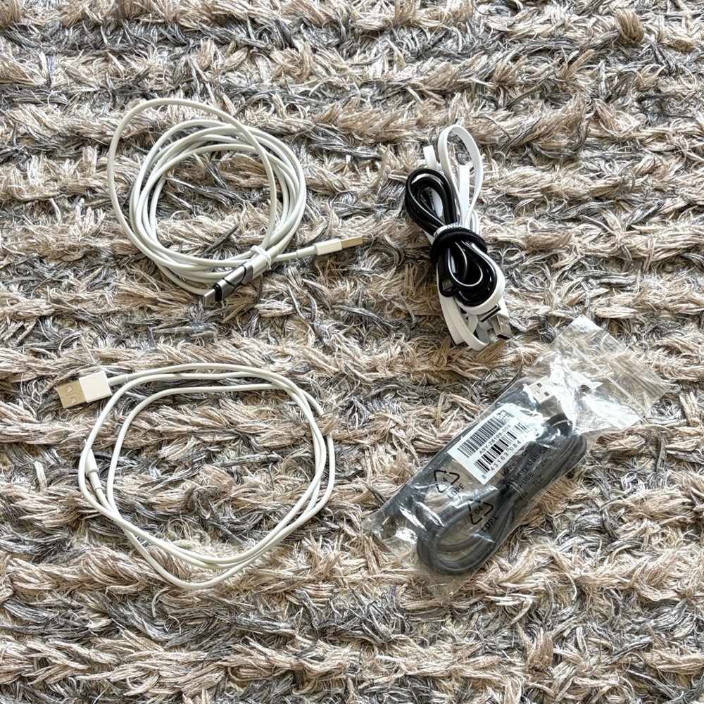 Bundle of 2 USB-A, and 3 Micro USB Cables, with a Type A to Type C Converter